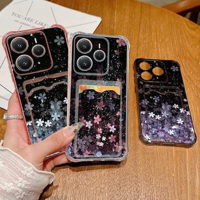 For Xiaomi Redmi Note 14 13 12 11 Pro 14T Flower Card Slot TPU Clear Case Cover - Image 1 of 4