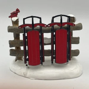 Lemax Two Sleds Christmas Village Accessory Cardinal Bird Fence - Picture 1 of 9
