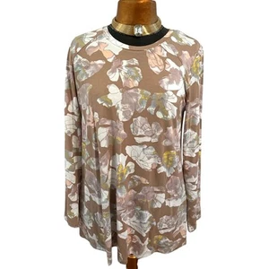 LOGO Lori Goldstein Rayón Spandex Tostado Blanco Rosa Floral Manga Larga Top Talla S - Imagen 1 de 6