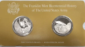 1974 Franklin Mint .925 Silver Rounds History of US Army Gem Proof in Card - Picture 1 of 2