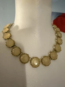 Pale Yellow necklace bib choker gold link tone Rhinstone Sides Statement Piece - Picture 1 of 6
