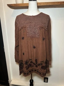Vintage Magic Flare Sleeve Tunic Top / Dress Boho Elephants Hippy Embroidered - Picture 1 of 10