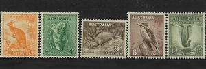 Serie de animales zoológicos australianos de 1948 MNH conjunto completo de 5 estampillas sin marca de agua - Imagen 1 de 1