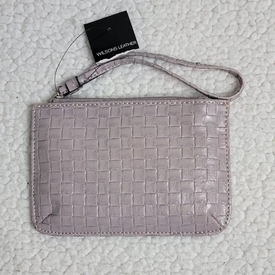 FC3 NUEVO CON ETIQUETAS Wilson's Cuero Lavanda Tejido Trenzado Cashwrap Muñequera Cartera Bolsa Foto 1 de 4