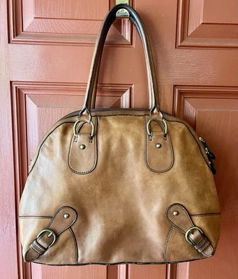 Bolso de hombro vintage Banana Republic de cuero coñac con cúpula extra grande Bowler Foto 1 de 4