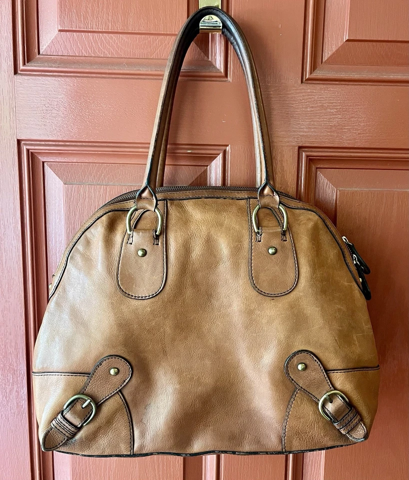 Vintage Banana Republic Cognac Leather Extra Large Dome Bowler Tote Shoulder Bag - Image 1 of 4
