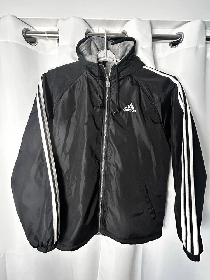 Adidas мужчин LG высокий двусторонний пуховик ветровка черный и белый и серый с капюшоном. - Изображение 1 из 4