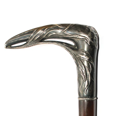 Canne pommeau argent ciselé motif de mais Art nouveau - Photo 1/4