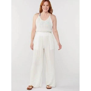 Neu mit Etikett Prana Fernie Overall weites Bein weiß ärmellos kleiner Badeanzugbezug 99 $ UVP - Bild 1 von 8