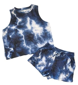 Fornia Girls 2pc Cozy Knit Blue Tie Dye Tank Top And Shorts Set M(10) - Picture 1 of 3