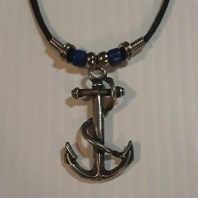ANCLA DE BARCO Estaño Colgante Dije / COLLAR CUERDA CON CUENTAS DE COLORES Foto 1 de 4