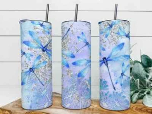 Blue Dragonflies 20 oz Insulated Skinny Tumbler with slide lock lid and straw - Bild 1 von 1