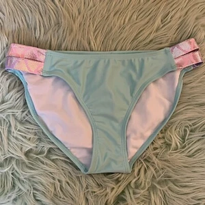 Glitter Beach Girls Bikini Swimsuit Bottoms Size 16 Blue Pink Shimmer Strap NWOT - Picture 1 of 4