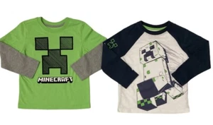 Boy's Minecraft 2 Pack Long Sleeve Tee Shirts Size 4 White Green - Picture 1 of 9