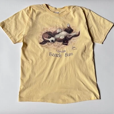 Camiseta De Colección Bob Harrison Art Beach Bum Cachorro Perro Puntada Única Amarilla L Foto 1 de 4