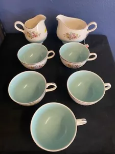 Danube by Cunningham & Picket -Circa 1947-7 Piece Floral Creamer Set With 5 Cups - Picture 1 of 7