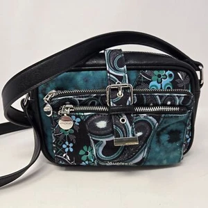 DESIGUAL TEAL & BLACK FABRIC FAUX LEATHER CROSSBODY PURSE CONVERTIBLE BAG WOMEN - Picture 1 of 14