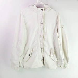 Tommy Hilfiger Windbreaker Jacket Womens Size S/P White Hooded Lightweight Logo - Picture 1 of 17