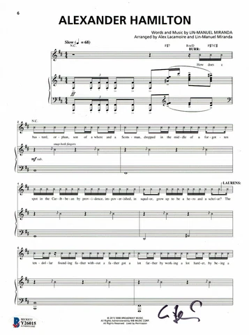 LIN-MANUEL MIRANDA SIGNED HAMILTON ALEXANDER HAMILTON SHEET MUSIC AUTO BAS COA Cover