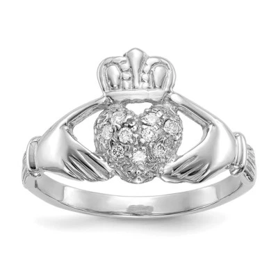 10K White Gold 1/10ct Diamond Claddagh Ring for Women Size 6 - Image 1 of 4