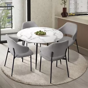Oikiture 110cm Round Dining Table with 4PCS Dining Chairs Accent Fabric Grey - Picture 1 of 10