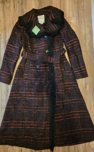 NUOVO "798$ Kate Spade Cappotto Multi Tweed Frange Multicolore Taglia 0 (2V)