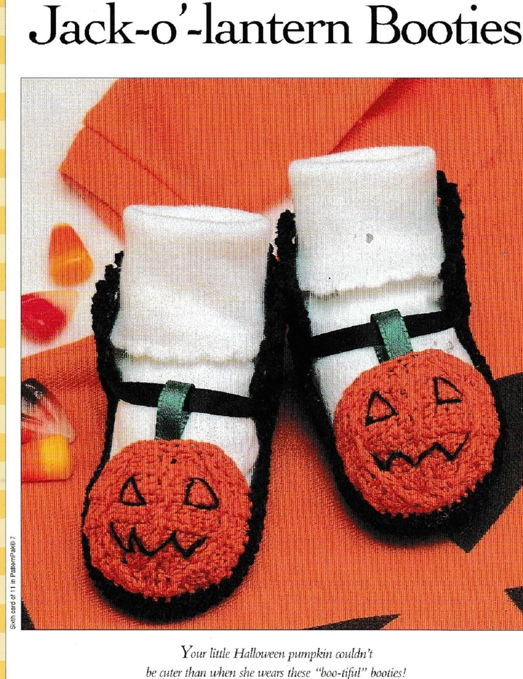 Halloween Pumpkin Baby Booties - Size 10 Crochet Cotton - Crochet Pattern ONLY - Image 1 of 2