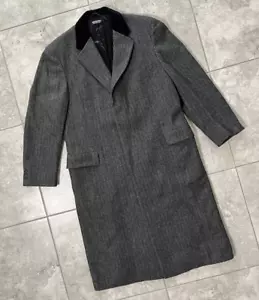 Saks Fifth Avenue VTG Wool Button Full Length Long Trench Coat Gray Chevron 48 - Picture 1 of 18