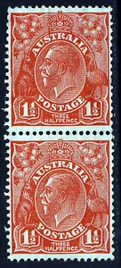 AUSTRALIA KG V 1927 1½d. Scarlet PAIR P.13½x12½ Wmk Mult Crown A (W7) SG 96 MINT - Picture 1 of 2