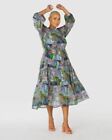 GORMAN Size 12  Maxi Dress VIOLET LANDSCAPE Organic Cotton Relaxed Fit RRP$369