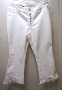 INC International Concepts Women Cropped White Jeans, Button Fly Raw Hem, Sz 10 - Picture 1 of 9