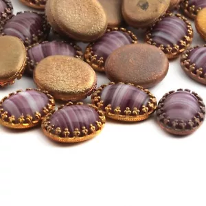 Lot (27) Czech vintage bezel set oval pink purple striped glass cabochons 16x12m - Picture 1 of 2