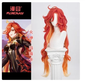 Game Genshin Impact Mavuika Wig Red Gradient Curly Hair Cosplay Halloween Party - Picture 1 of 9