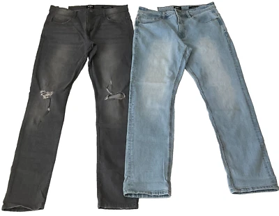 Pantalones de mezclilla de algodón para hombre talla 32 elásticos ajustados pierna cónica negro azul 2 pares Foto 1 de 4