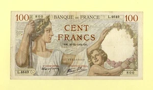 FRANCE 100 CENT FRANCS OR. 30=11=1939. OR. P-94 F++ BANQUE DE FRANCE - Picture 1 of 3