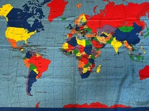Vtg Rare World Map Fabric Traditions 1998 N.T.T. Inc Fabric panel - Picture 1 of 4