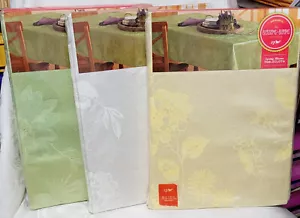 Blossoms & Blooms Tablecloths Damask Rectangle-White-Mint-Yellow-Spring Summer - Picture 1 of 8