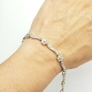 Vtg Tennis Bracelet Flower CZ Cubic Zirconia Jewelry Elegant Stunning 7.25"