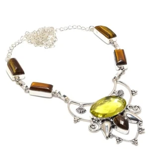 Lemon Quartz Gemstone 925 Sterling silver Jewelry Necklace Size 18" - Picture 1 of 1