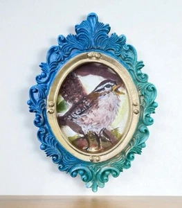 Wren bird watercolor print of original in mini gold vintage style ornate frame - Picture 1 of 6