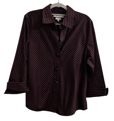 Camisa Foxcroft para mujer sin arrugas con botones a rayas con puño talla 12 carrera Foto 1 de 4
