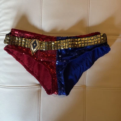 New SUICIDE SQUAD BIKINI SEQUINS SHORTS w/ Belt Harley Quinn *CHOOSE* Size XS S - Image 1 of 3
