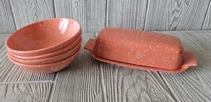 Melmac Melamin Vintage lachsfarben gesprenkelt Burter Schale und 4 Dessertschalen - Bild 1 von 9