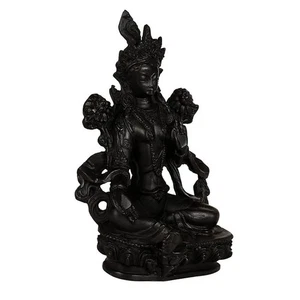 Statua buddista tibetana nera Tara Maa dea, resina, pezzo da esposizione decorativo 15 cm - Foto 1 di 4