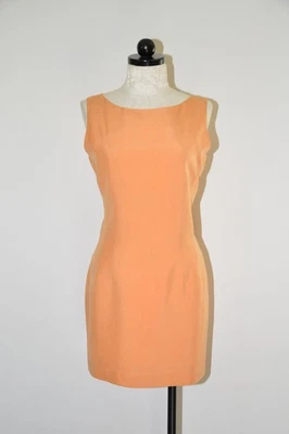 60s Vintage Pastel Orange Silk Back Buttons Sleeveless Sheath Mini Dress Women M - Image 1 of 4