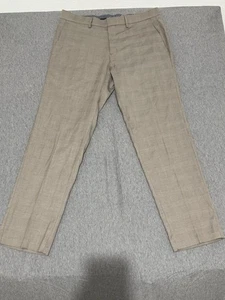 J.M. Haggar Mens Dress Pants 34x30 Camel Glen Plaid Tailored Fit Flat Front NWT - Picture 1 of 12