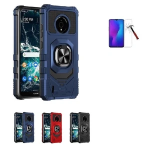 For Nokia C200, Ring Stand Tough Hybrid Case Cover + Tempered Glass - Picture 1 of 16