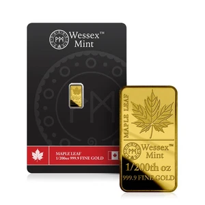 Wessex Mint Canadian Maple Leaf 1/200th oz 0.15 g Solid Gold Bullion Bar - Picture 1 of 7
