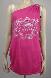 NWT Coogi pink one shoulder rhinestone embellished t-shirt ladies Medium - Picture 1 of 10