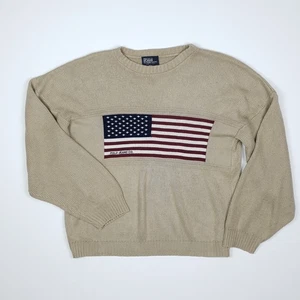 Vintage Polo Ralph Lauren American Flag Jumper Sweater USA Made Retro 90s Beige - Picture 1 of 15